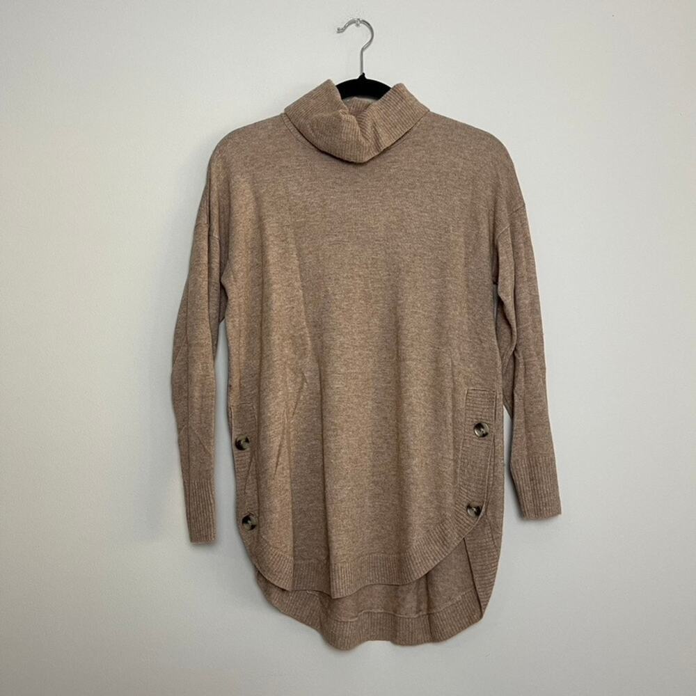 Madewell Crestland Side-Button Turtleneck Tunic Sweater Heather Sandalwood XXS